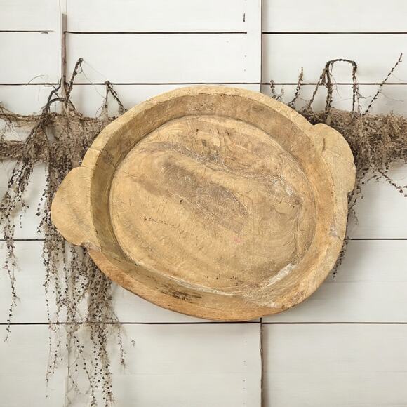 Antique Bread Bowl-Hand Hewn Carved-Parat-Rustic-Primitive-Farmhouse-Boho-18'' - Picture 2 of 9